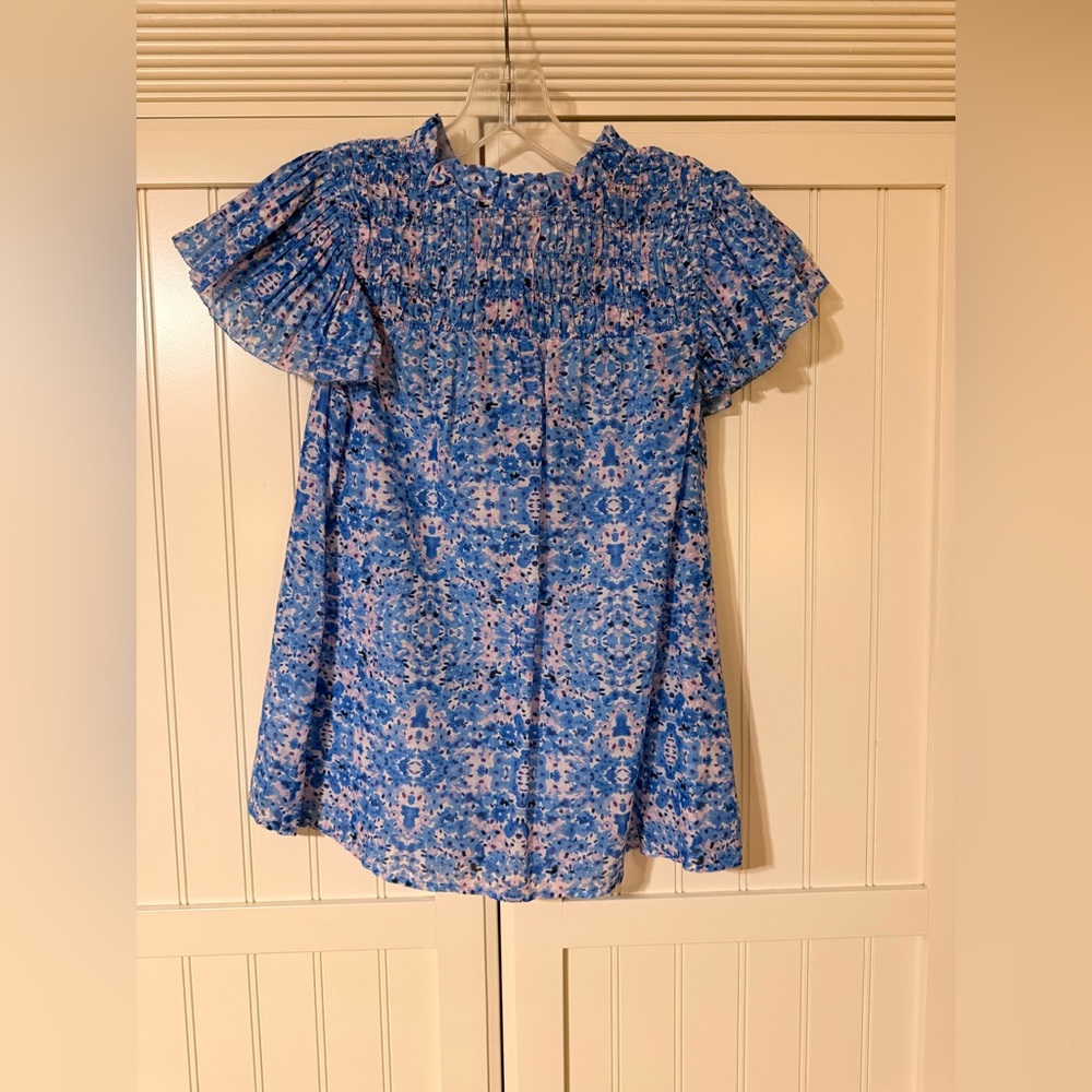 Caballero Blue Floral Short-Sleeve Blouse size Small - Picture 8 of 9